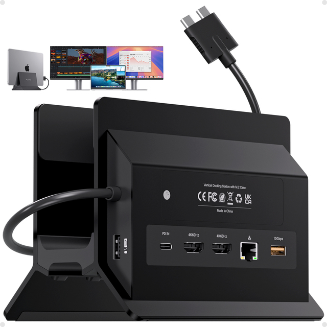 PULWTOP MacBook Docking Station Dual Monitor with 2 HDMI 4K60Hz, USB A/C 10Gbps, PD, Ethernet for MacBook Pro Air M3 M4 - Black