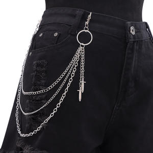 Chaîne de pantalon multicouche en métal avec pendentif épée, chaîne de taille en argent tibétain pour homme, accessoire de style hip-hop décontracté - Product Image 5