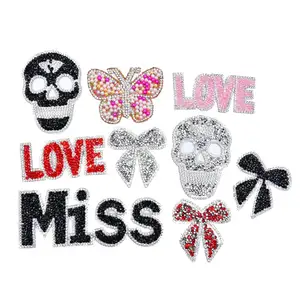 Mixed Shape Crystal Iron On Pattern Hotfix Rhinestone Patches Skull Butterfly Letter Bow Clothes Applique Badge T-Shirt Printing