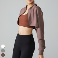 Veste de course courte et ample col montant fermeture éclair complète vêtements de sport à manches longues hauts de sport vestes de fitness veste de yoga pour femmes