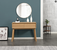 Console et table de toilette modernes en MDF grain de bois chêne sauvage beige avec 2 tiroirs pour chambre, hôtel, salon