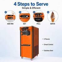 Machine à glace molle commerciale 3 saveurs, haute capacité 36-40L/H, 2800W, en acier inoxydable, avec pompe à air et écran LED GQ-36C