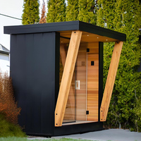 Sauna extérieur moderne en forme de cube pour 6 personnes, en cèdre rouge/hemlock, avec poêle électrique traditionnel, vapeur noire et éclairage, pour villa/entrepôt