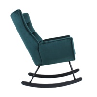 Fauteuil à bascule moderne en velours vert émeraude, capitonné, avec base en métal noir pour chambre à coucher, appartement, certifié BSCI, OEM/ODM