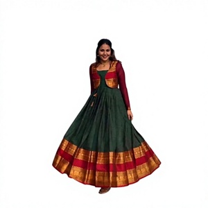 Fashionable Zari Check Weaving Salwar Kameez with Koti Green Silk Inner Modern Party Wear - Product Image 1
