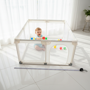 Corralito Plegable para Bebés de Cuatro Esquinas para Interiores, Paneles de Malla Transpirable, Puerta de Seguridad, Valla Transparente para Niños Pequeños, <span class=keywords><strong>Marco</strong></span> de Acero Inoxidable - Product Image 6