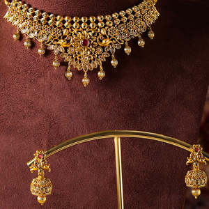 <b>Twin</b> Peacock Floral Elegance Gold Plated Necklace Jhumkis Jewellery Set Handmade Bulk Product - Product Image 3