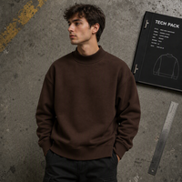 Sweat-shirt à col rond marron café avec fentes latérales, coupe décontractée, style streetwear, pull, commande en gros, vêtements pour hommes