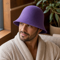 Chapeau de sauna en feutre de laine violet à logo brodé personnalisé, forme cloche, à large bord évasé, protection thermique pour spa et hammam