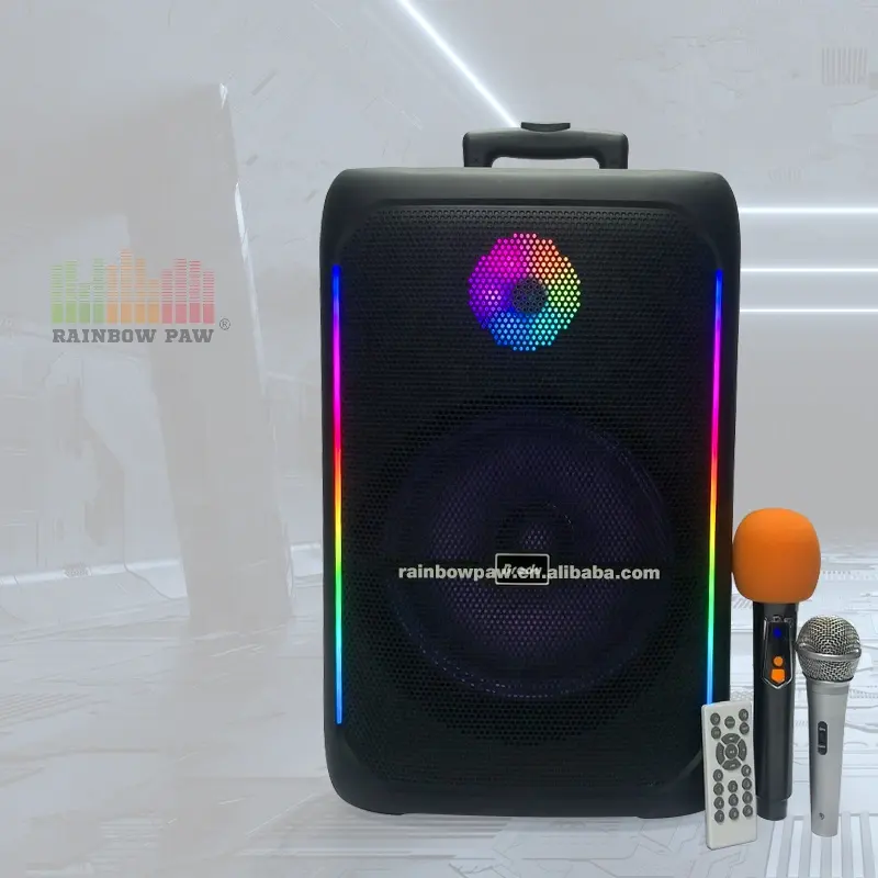 Bts-1808 Loa Siêu Trầm Không Dây Xe Đẩy Loa Ngoài Trời Bên Nhà Karaoke Loa 12 Inch Với Hai Microphone RGB Màu Đèn
