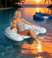 Lot de 2 chaises flottantes gonflables en PVC avec appui-tête en forme de U qui brille dans le noir et 2 porte-gobelets