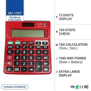 Calculadora de Escritorio MJ-120T Roja con PCB SKD, 12 Dígitos, Doble Alimentación Solar y Batería, Función de Verificación de Impuestos de 150 Pasos, Coma de 3 Dígitos - Product Image 4