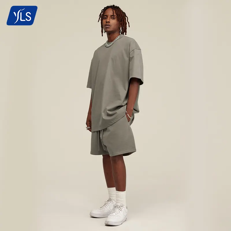 YLS Custom Embroidered Logo Men Two Piece Short Set Streetwear Fashion Over Size Summer Clothes 2 Piece Short Set For Men