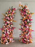 Arche de fleurs de mariage rose et verte, arrangement de fleurs artificielles Venus, boule de fleurs orange brûlé, centre de table