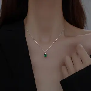 Hoge Kwaliteit S925 Zilveren Sieraden Ketting Sterling Zilveren Zc Zirkoon Kettingen Choker Green Cubic Zirkoon Kussen Uitgesneden Hanger Ne