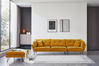 Juego de sofá modular de cuatro plazas de estilo europeo en madera naranja y tela con otomana para uso en sala de estar o dormitorio, novedad