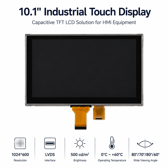10.1 Inch IPS Industrial Touch TFT LCD Display LED Backlight 1024x600 Resolution LVDS USB Interface Capacitive Touch for HMI