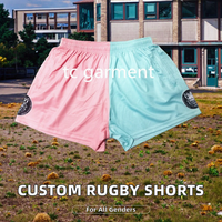 Fermuar cep süblimasyon futbol giyim ile yüksek kaliteli özelleştirilebilir Logo Polyester Rugby Footy şort