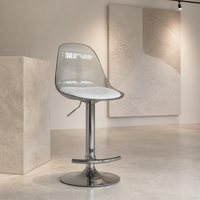 Tabouret de bar moderne en plastique transparent, hauteur réglable, pivotant, siège rembourré, base en métal chromé, repose-pieds, pour salle à manger et atelier