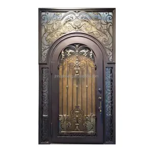 Puerta de seguridad de metal para exteriores, puerta de hierro forjado doble, personalizada