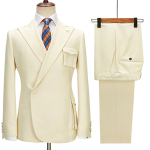 Costumes pour hommes élégants à deux poches 2 pièces <span class=keywords><strong>chic</strong></span> à bouton unique revers pointu smoking pour fête de <span class=keywords><strong>mariage</strong></span> costumes décontractés quotidiens (blazer + pantalon) - Product Image 1