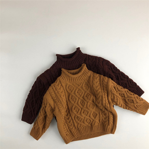 Maglione a collo alto per bambini in cotone invernale tinta unita per bambini a collo alto marrone all'ingrosso - Product Image 2