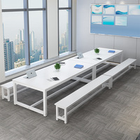 Table de conférence rectangulaire JUNYI Modèle 004, style moderne et luxueux, en acier et bois, avec pieds en fer, chaises assorties, pour salon/bureau