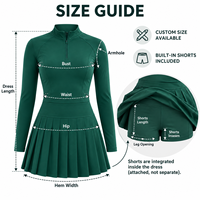 Robe de tennis personnalisée pour femmes, manches longues, demi-zip, plissée, avec short intégré pour les matchs de tennis