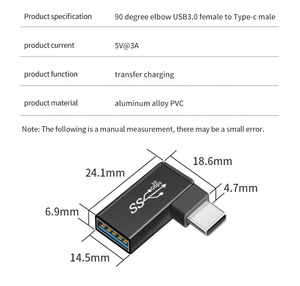 Curva de 90 grados ángulo recto USB3.0 <span class=keywords><strong>USB</strong></span> hembra a <span class=keywords><strong>USB</strong></span> TIPO <span class=keywords><strong>C</strong></span> Adaptador hembra tipo <span class=keywords><strong>C</strong></span> para computadora portátil Tablet Phone - Product Image 6
