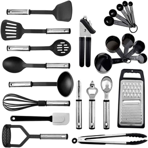 Ustensiles de cuisine de haute qualité de couleur noire, résistants à la chaleur, ensemble de 24 ustensiles de cuisine en nylon, à utiliser pour les poêles antiadhésives - Product Image 1
