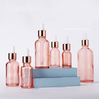 Emballage cosmétique de luxe en verre rose de 5ml 10ml 15ml 20ml 30ml 50ml 100ml flacon compte-gouttes de sérum d'huile essentielle avec dessus en or rose