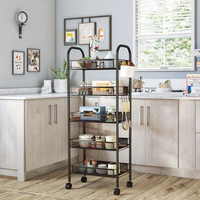 Chariot de rangement multifonctionnel moderne en métal à 4 roues pivotant à 360° pour cuisine, salon et salle de bain, avec paniers d'angle pour aliments