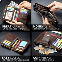 Dompet Pria Kulit PU Vintage, Anti RFID, Kapasitas Besar, Resleting Vertikal, Kantong Koin, Tempat Kartu Kredit, Penutup Kancing