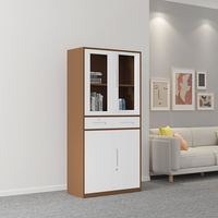 Armoire de classement moderne en acier avec tiroirs verrouillables, meuble de rangement de bureau, porte supérieure en verre et porte inférieure pleine pour la maison, le bureau ou l'école