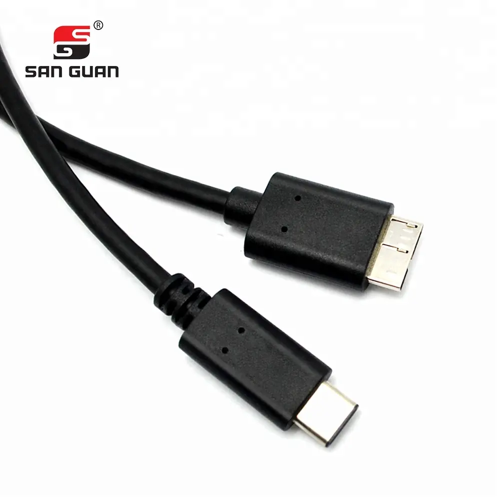 Cable Micro USB a USB tipo C para disco duro, Cable negro de supervelocidad de 5G, 1M de longitud, OTG, Micro B, 10 pines, 3,0, logotipo OEM y paquete