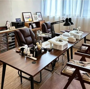 Corner Nail <b>Table</b> and Chair Combination Set Retro Nail <b>Table</b> Nail Salon Specific L-shaped Corner Nail <b>Table</b> - Product Image 5