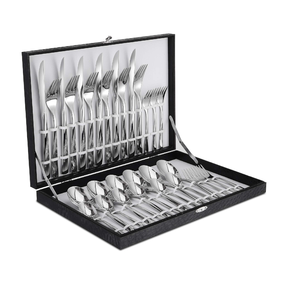 30-Piece Classic Black Metal <b>Flatware</b> <b>Set</b> Sustainable Giveaways Includes 4 Knives Mirrored Stainless Steel Wood Horn Resin - Product Image 1