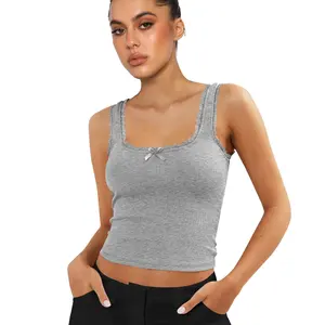 Canotte corte in cotone <span class=keywords><strong>con</strong></span> collo a U comode da donna in pizzo da donna gilet sportivo ad asciugatura rapida Sexy per il tempo libero a <span class=keywords><strong>maniche</strong></span> corte da Club - Product Image 1