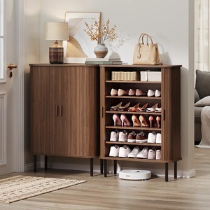 Meuble <span class=keywords><strong>de</strong></span> rangement à <span class=keywords><strong>chaussures</strong></span> étroit cannelé à 6 niveaux avec porte coulissante et étagères réglables pour entrée et couloir – Fournisseur d'usine - Product Image 2