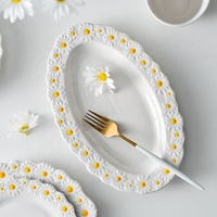 Lelyi ins vaisselle en céramique petite marguerite ménage lumière de luxe rétro bol en céramique plats steak ensemble d'assiettes