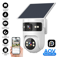 Cámara de Seguridad Solar 4G de 6MP con 2 Lentes, 2 Pantallas, Grabación 24/7, CCTV PTZ para Exteriores, Visión Nocturna en Color, Detección Humana