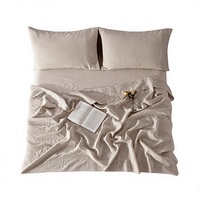 Parure de draps 4 pièces en lin biologique 100% français, poches profondes de 40 cm, taille Queen, 400 fils, moderne, respirante, durable et confortable