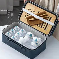 Service à thé Kung Fu haut de gamme en céramique blanche effet jade et cuir de mouton, avec gaiwan et tasse, pour voyage et usage domestique, coffret cadeau de luxe léger, souvenir