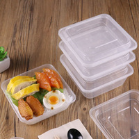 Boîte à lunch jetable carrée en plastique PP épais certifiée CE avec couvercle, capacité 500/650/750/1000 ml, pour plats à emporter et nouilles