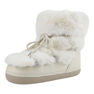 Sepatu bot pendek wanita, sepatu bot salju musim dingin bulu kelinci rubah palsu hak rendah hangat untuk wanita - Product Image 1