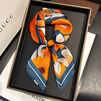 Écharpe longue plissée en satin effet soie, imprimé floral numérique bleu et jaune, foulard d'été tendance pour femme, vente en gros