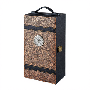Boîte à vin rectangulaire personnalisée faite à la main, double capacité 750 ml, avec cuir PU et similicuir bois, kit de 2 outils à vin pour champagne - Product Image 4
