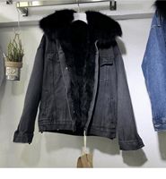 Veste en jean pour femme, épaisse et chaude pour l'hiver, avec col en fourrure amovible