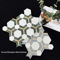Mosaïque en marbre vert, blanc et or, 320x255mm, hexagone, design géométrique 3D pour salle de bain, cuisine, mur, sol