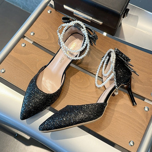 Hot Selling Rhinestone Thin Heel Sandals Women Luxury High-heeled Summer Pumps Gold Women's <b>Shoes</b> for Girl - Product Image 6